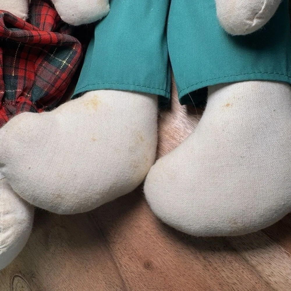 Vintage Cotton Christmas‎ Bunny Dolls Boy Girl Plaid Outfit 17
